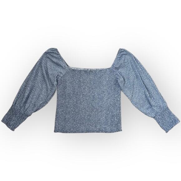 Womens Blue Balloon Sleeve Cropped Top Small - Picture 1 of 6